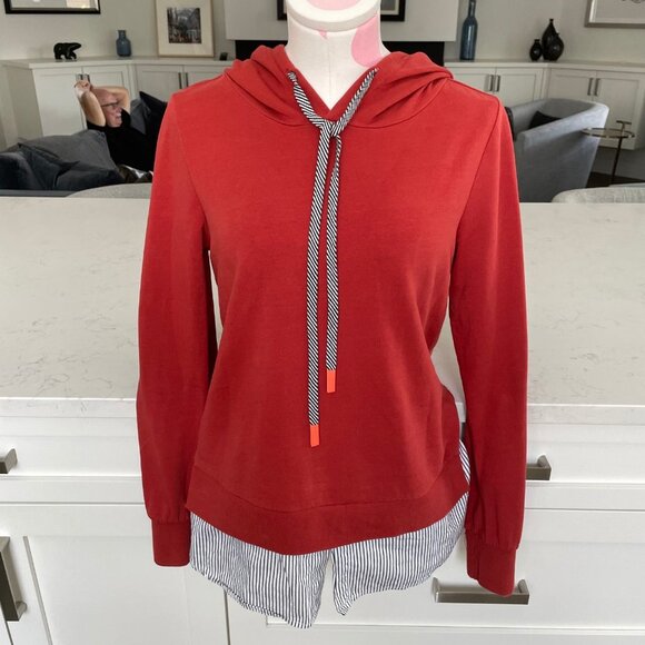 Sandwich Casual LS Cotton Hoodie w Striped Shirt Detail above Hem Rust Sz XS - Picture 11 of 11